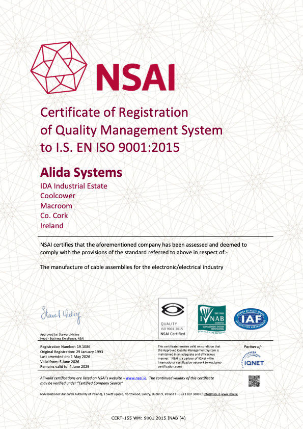 SO 9001 certified Quality Management System certificate for Alida Systems.